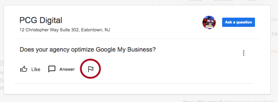 Google Business Profile Flag Question Icon
