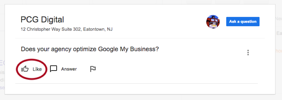 Google Business Profile Q&A Like Button