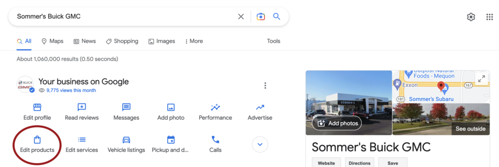 Google Business Profile Edit Products Button
