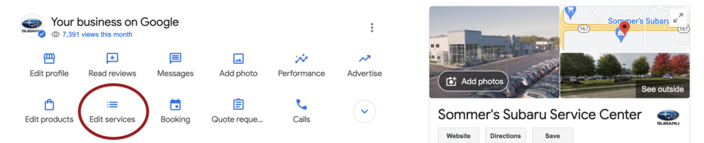 Google Business Profile Edit Services Button