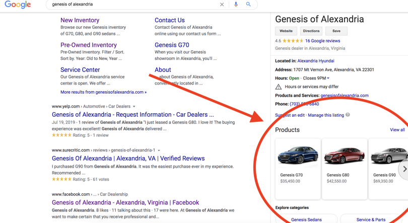 Google Business Profile Products Feature in Search