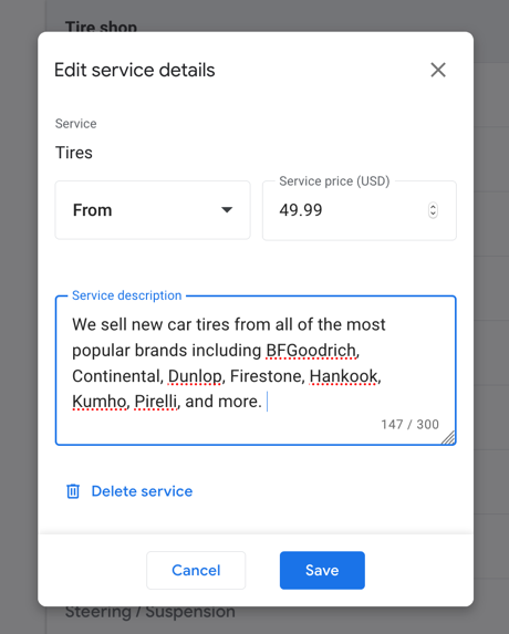 Google Business Profile Edit Service Details