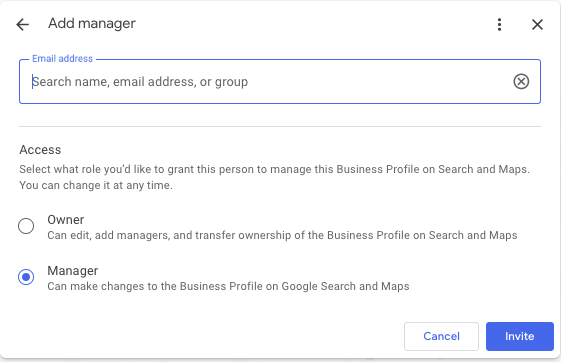 Invite Managers on Google Business Profile