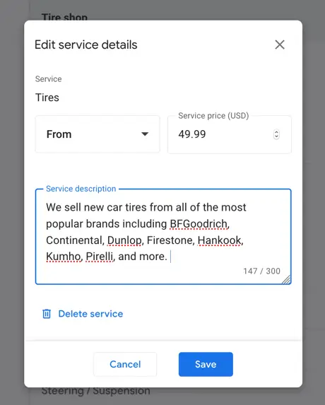 edit service details in google business profile