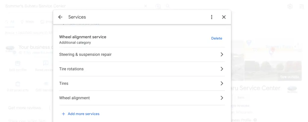 editing services menu in google business profile