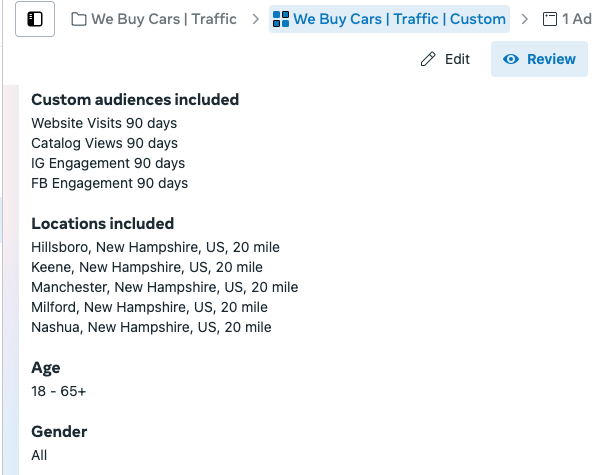 Retargeting Audience Settings