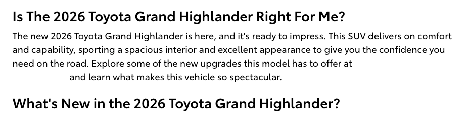 Text from a blog about the 2026 Toyota Highlander