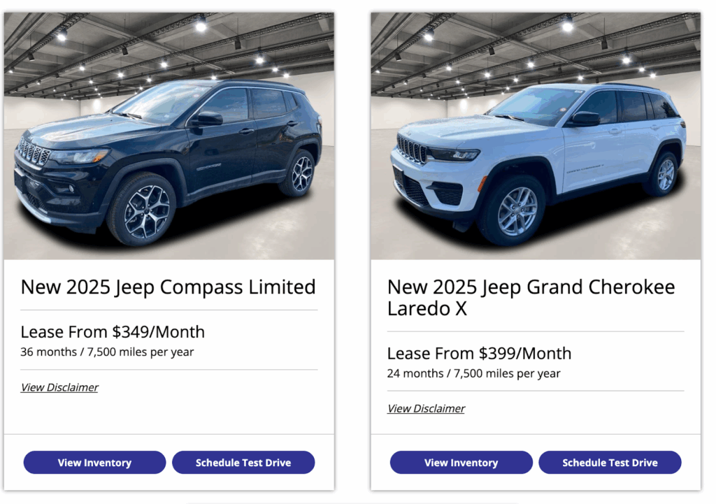 On page Jeep lease offers