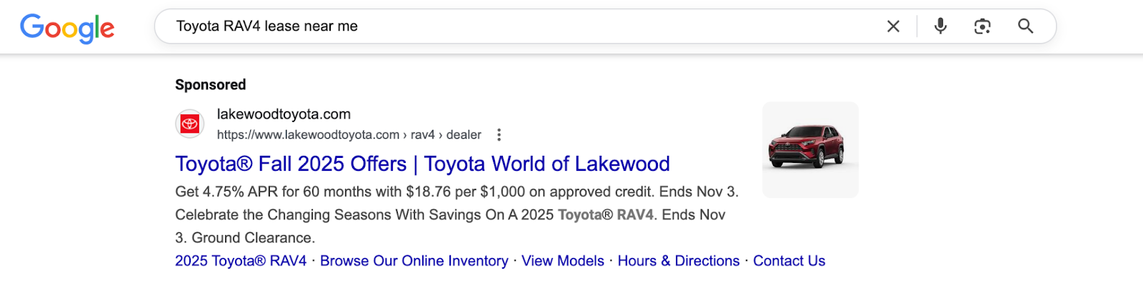 Toyota RAV4 lease near me search results